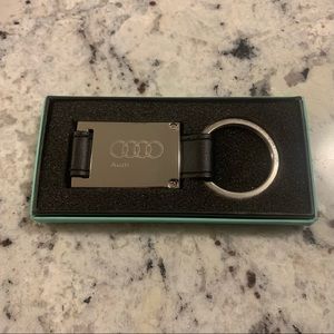 Audi metal and black leather key ring